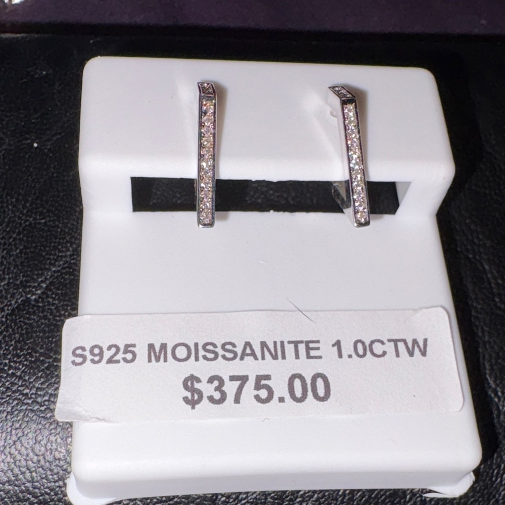 Silver Moissanite Bar Earrings